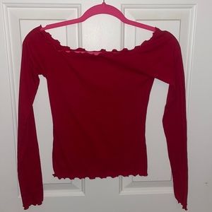 Off-the-Shoulder Red Long Sleeve Top from Hollister